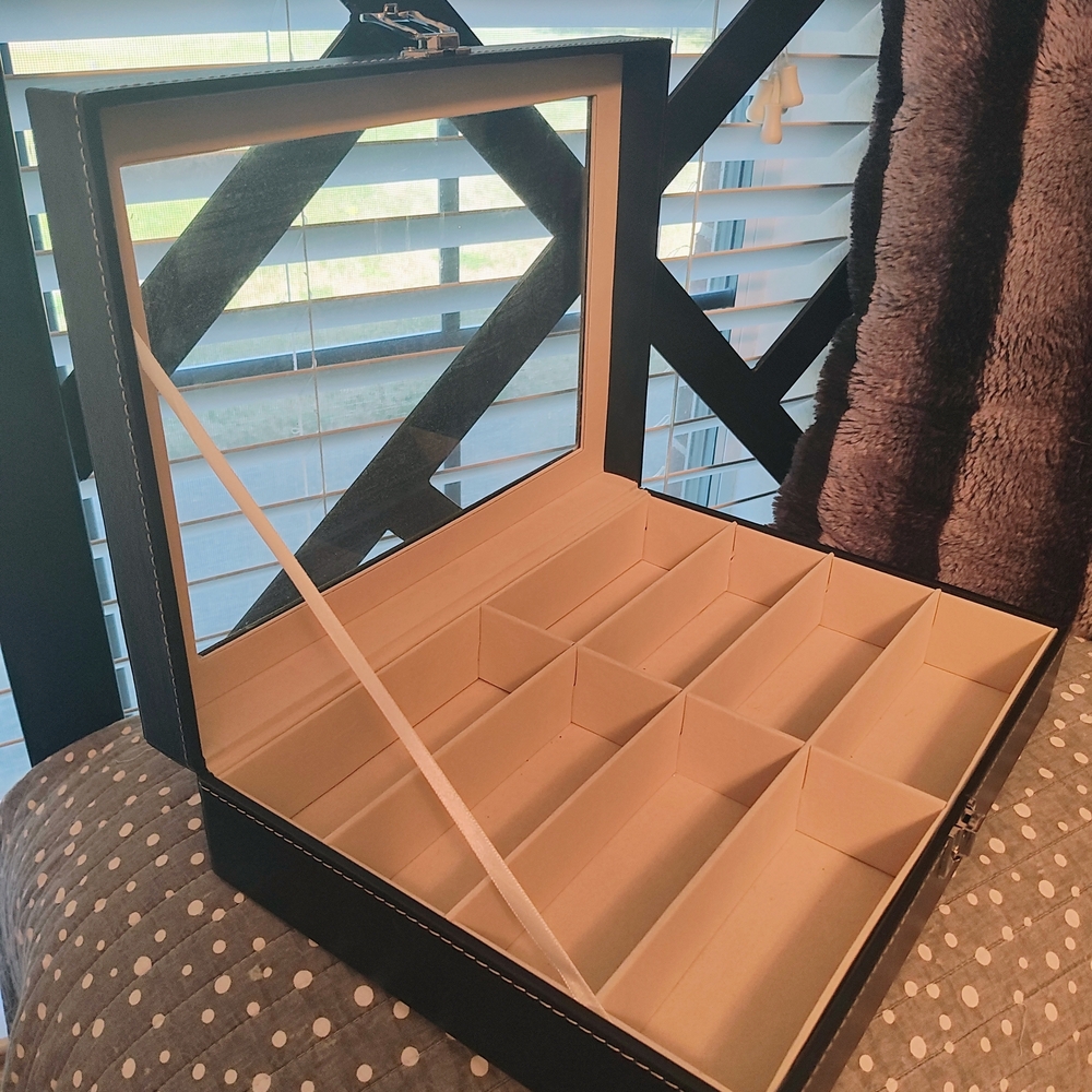 Black Leather Sunglasses Jewelry Organizer Box - Picture 3 of 3